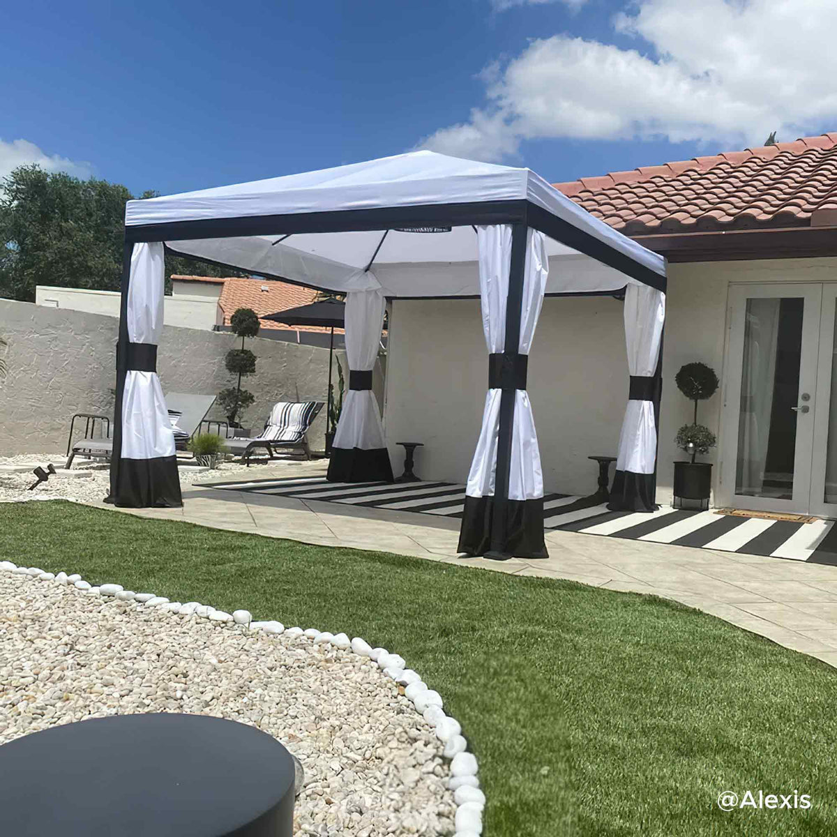Black and White Steel Gazebo with Mosquito Netting R261540