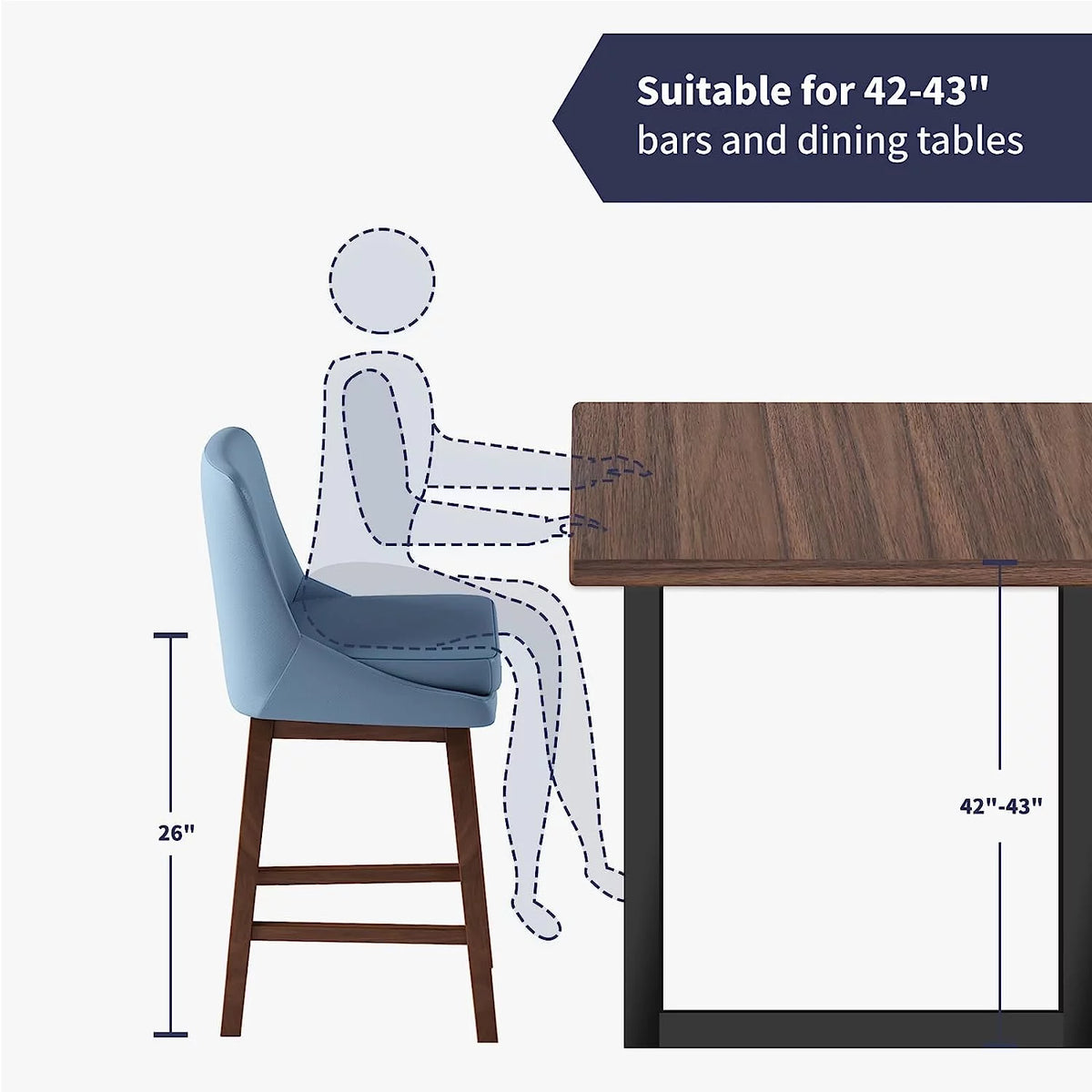 Blue 26" H Swivel Upholstered Bar Stools Set of 4 D9956
