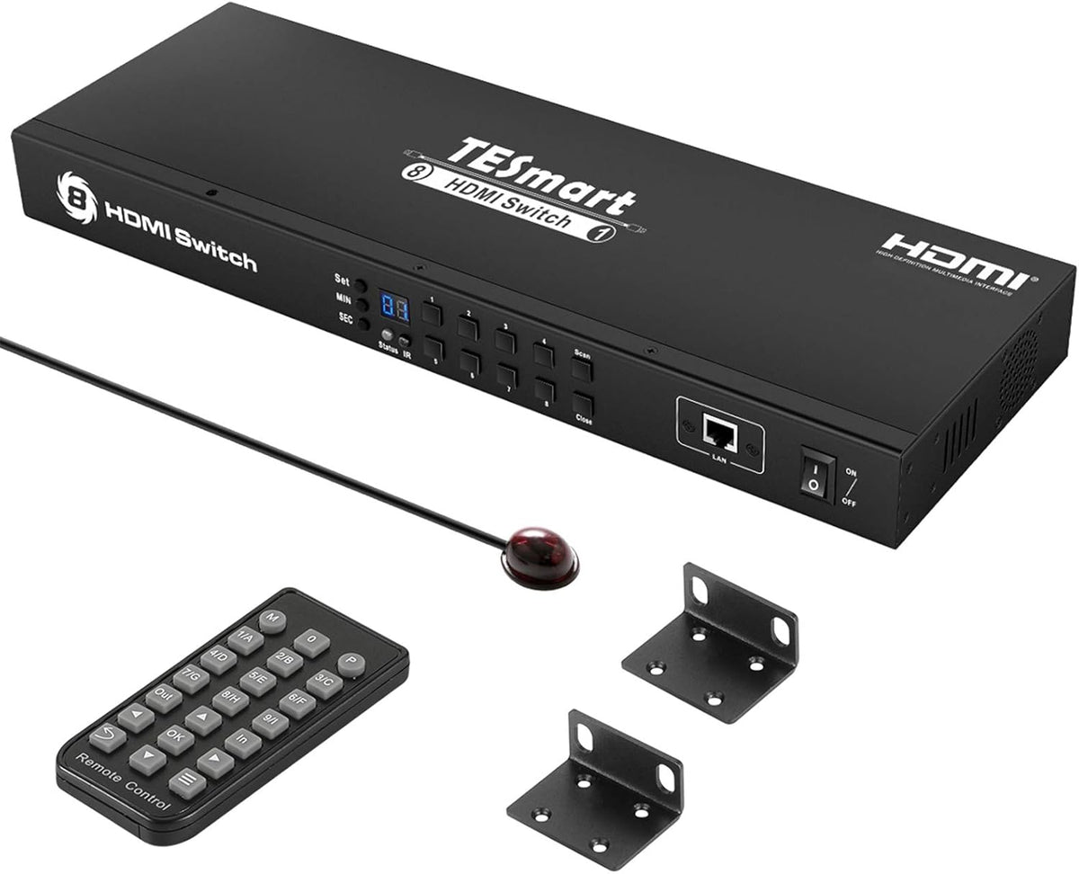 8×1 HDMI Switch 4K @ 60Hz HDCP 2.2 with Rack-Ears, IR Remote Control, Auto Switch - Black Z694115