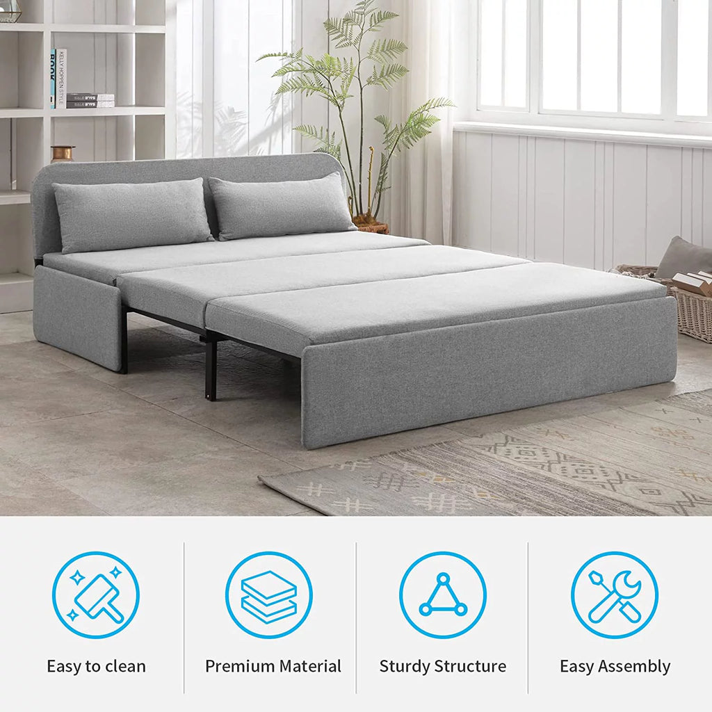 Queen Size Light Gray Linen Convertible Sofa Bed W270