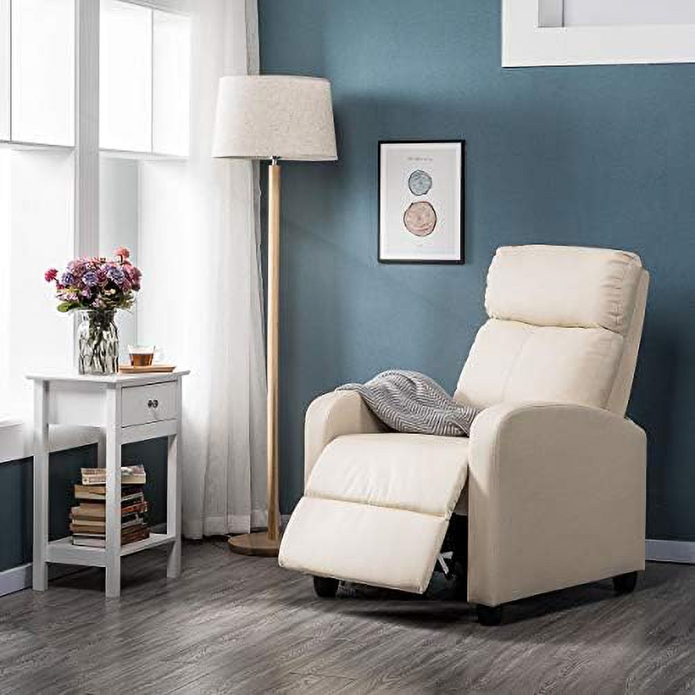 Beige PU Leather Reclining Single Sofa V88169