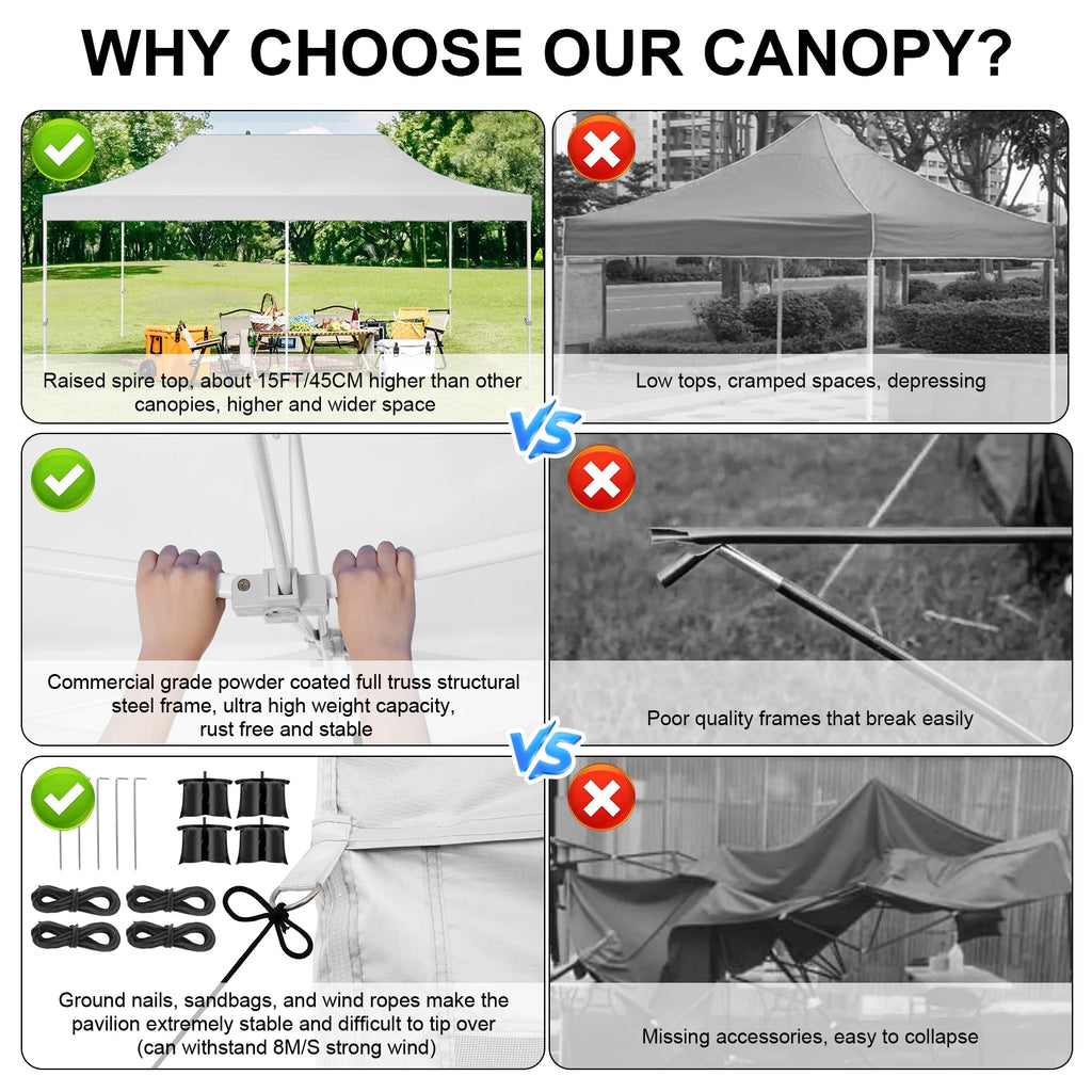 White 10' x 20' Pop up Canopy Tent with 6 Mosquito Side Walls & Carry Bag I7162