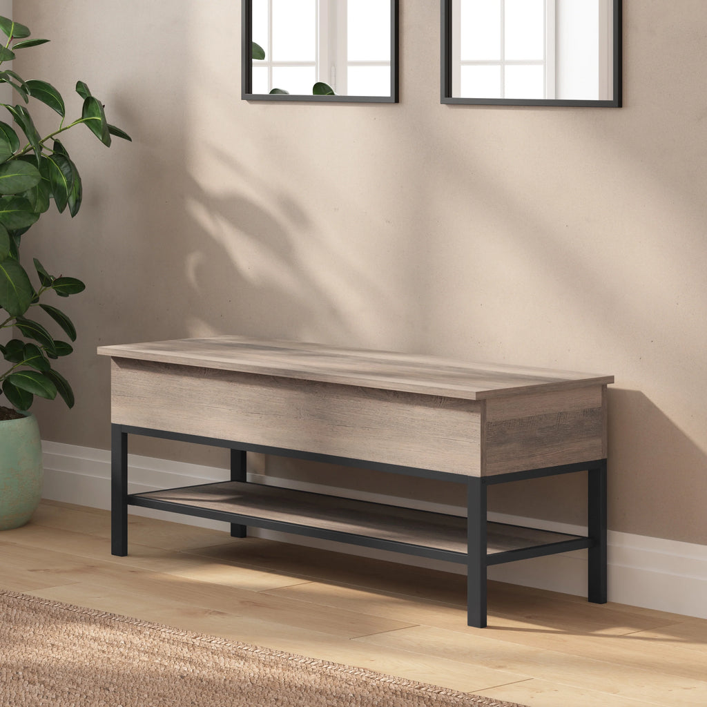 Rustic Farmhouse Entryway Bench with Storage Shelf A261