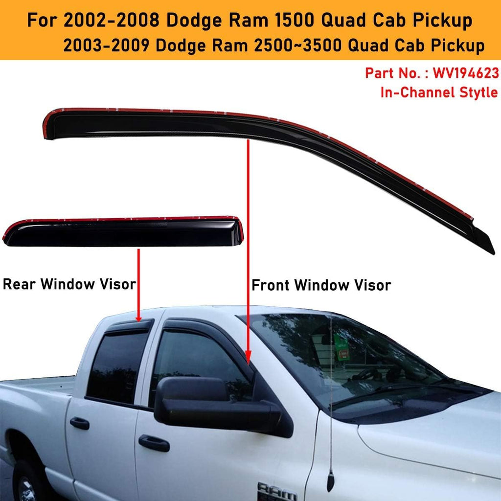 Dark Smoke Shatterproof 4 PCS In-Channel Side Window Visor Deflector Rain Guard Y766