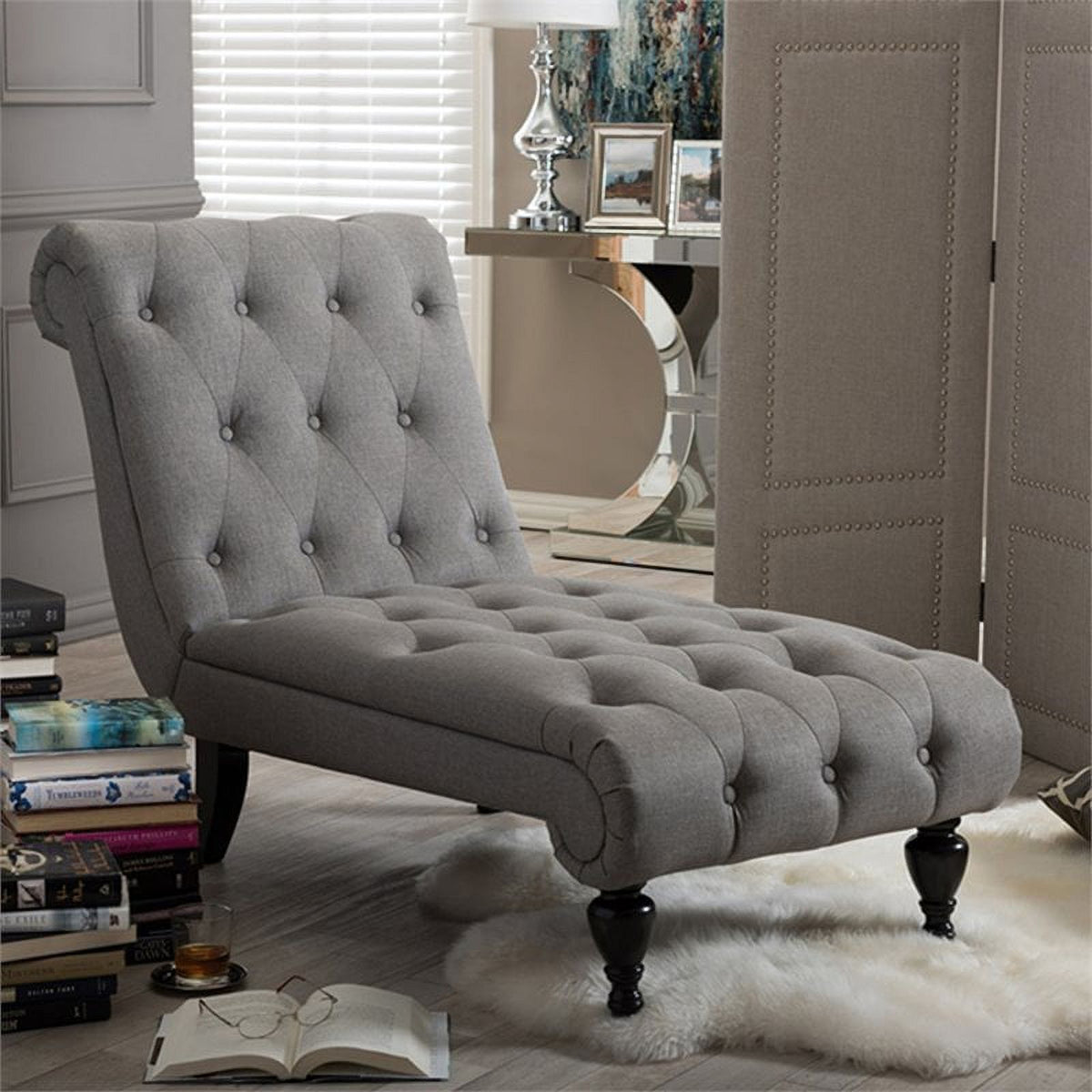 Tufted Chaise Lounge in Gray and Black Q23467