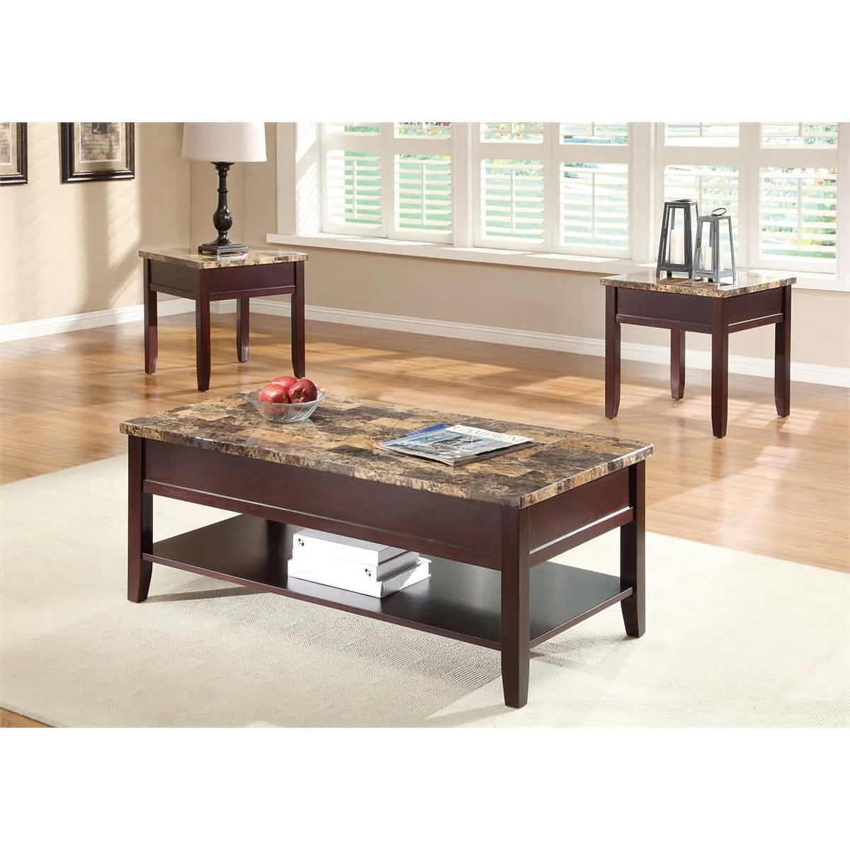 Dark Cherry Faux Marble Top End Table K52641