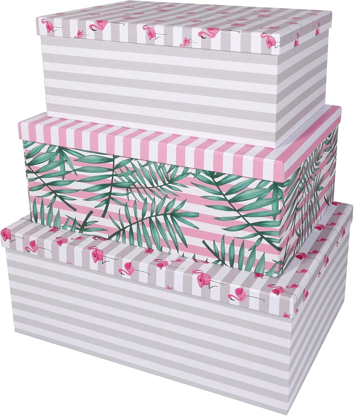 Decorative Storage Cardboard Boxes with Lids, Set of 3, Tropical G230