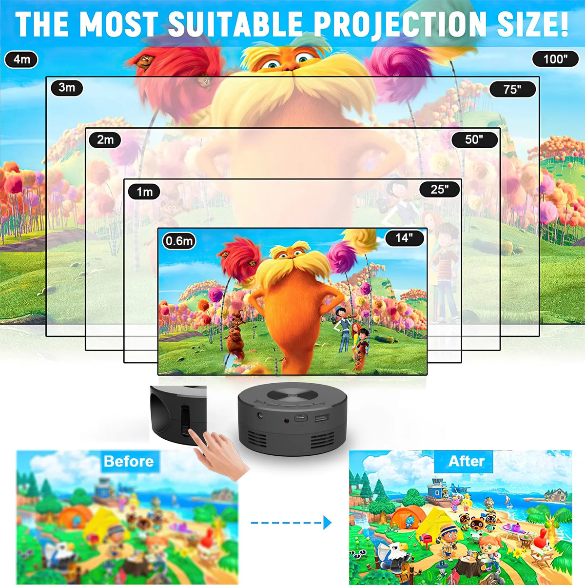 Mini Projector, 1920*1080p HD LED Projector with Remote Control N945