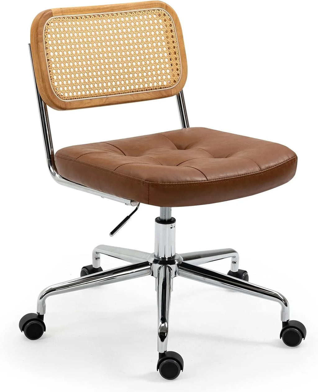 Black Leather Rattan Back Adjustable Swivel Office Chair W836