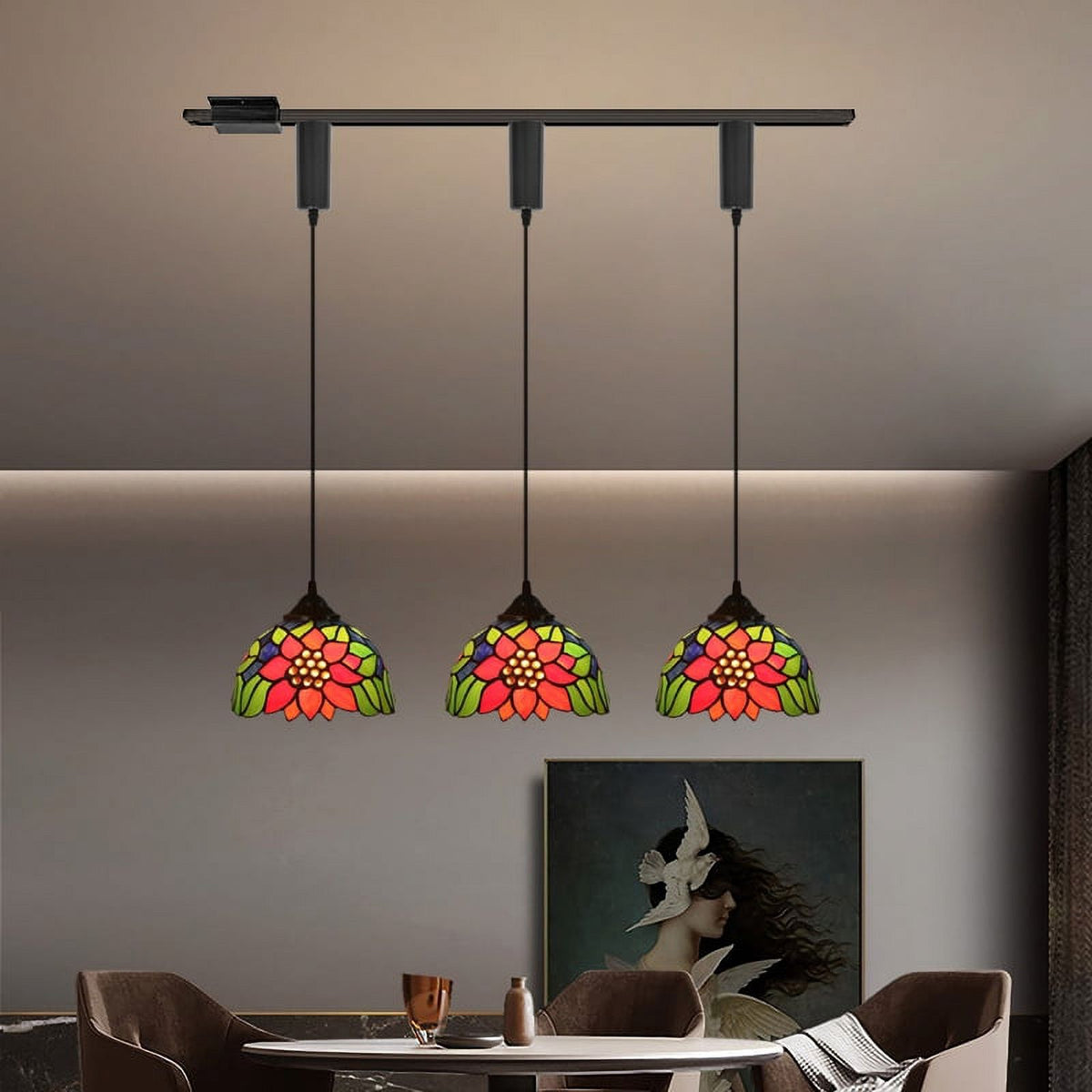3 Lights Tiffany Style H Track Pendant Lighting M9572