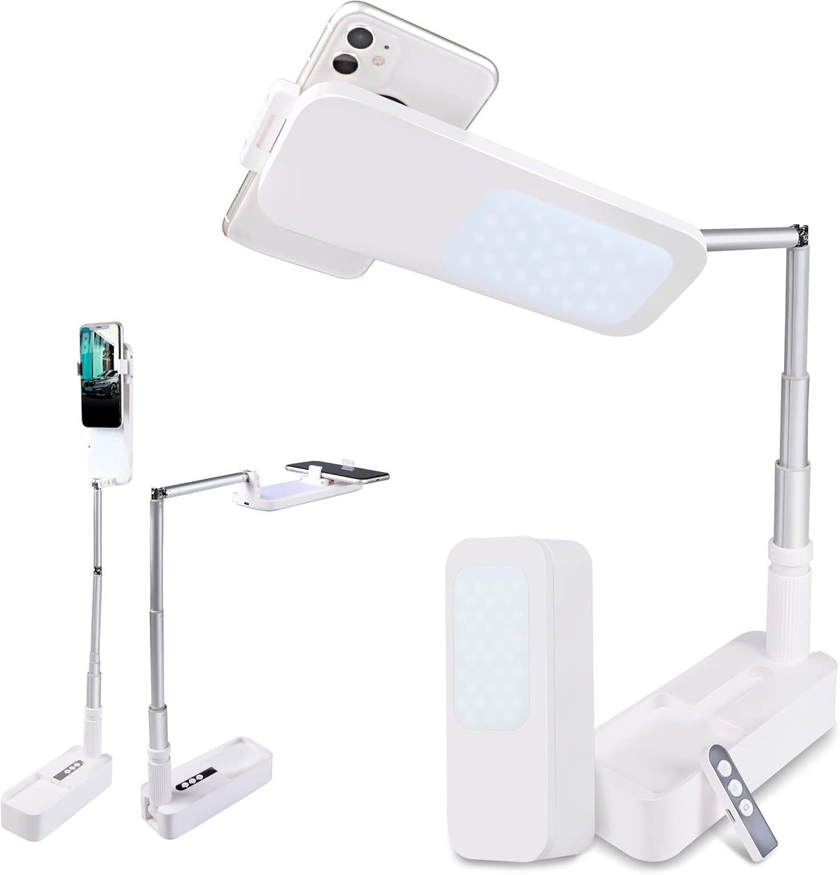 Foldable Phone Holder with LED Light, 360° Rotation, 44 Inch Stand, Pack of 2 U943475