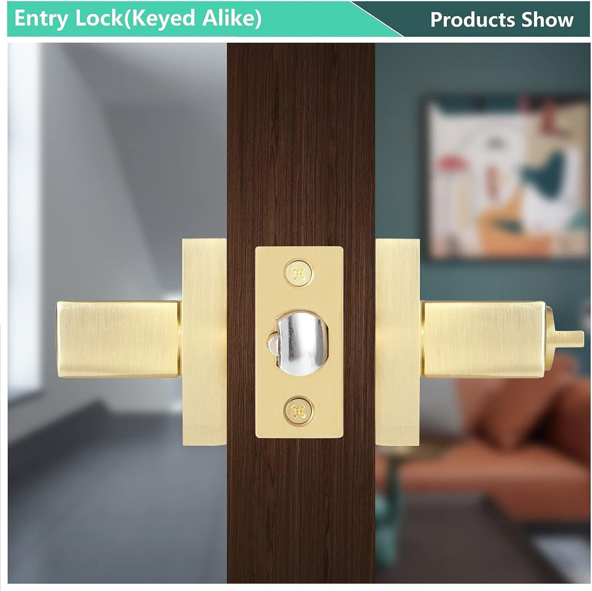 4 Pack Square Euro Style Door Leversets in Stain Brass Finish with Keys H8910