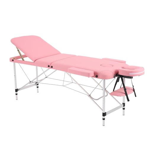 Portable Aluminum Alloy 3 Folding Massage Table with Backrest White Z983191