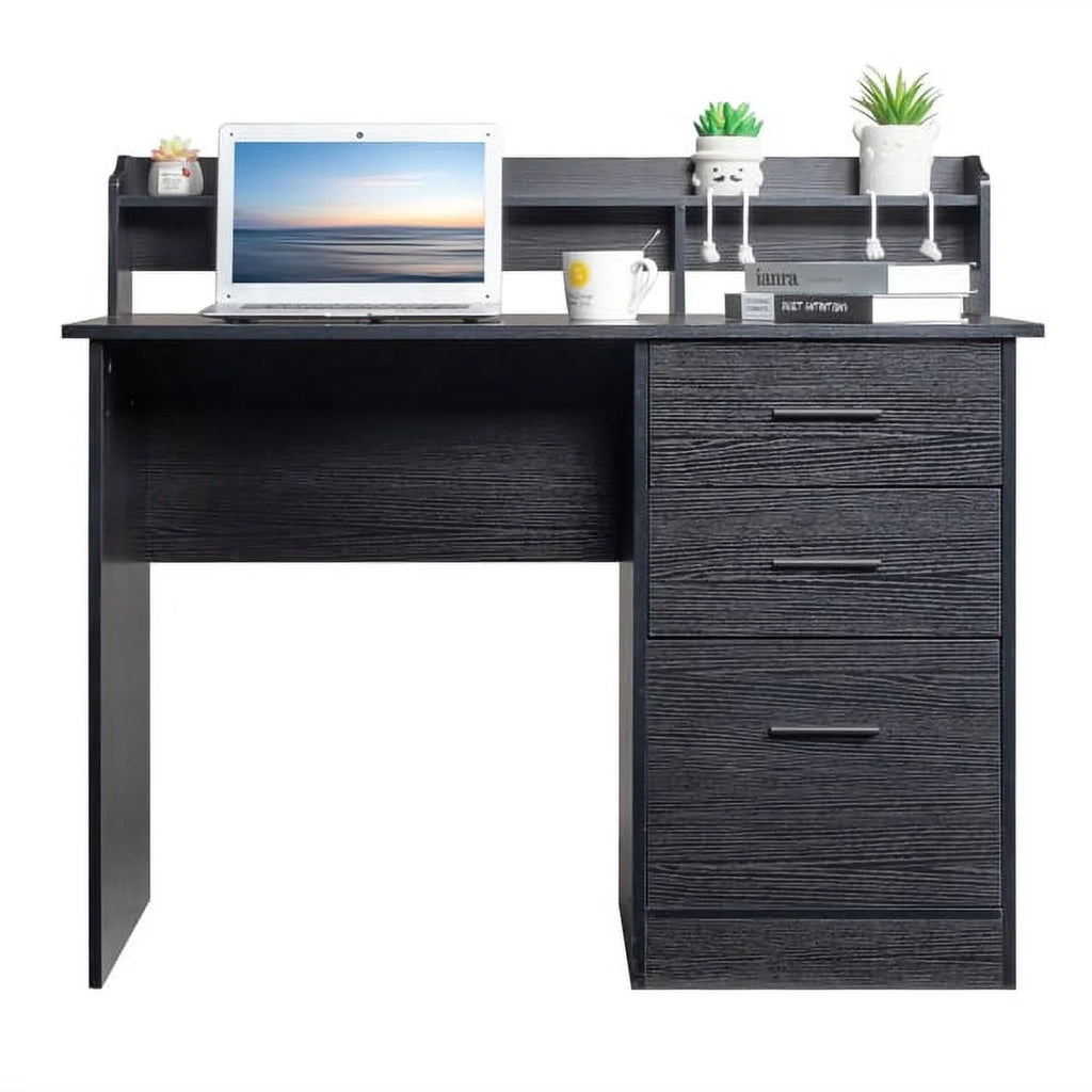 Black Wood Grain Three Drawers Computer Desk D159