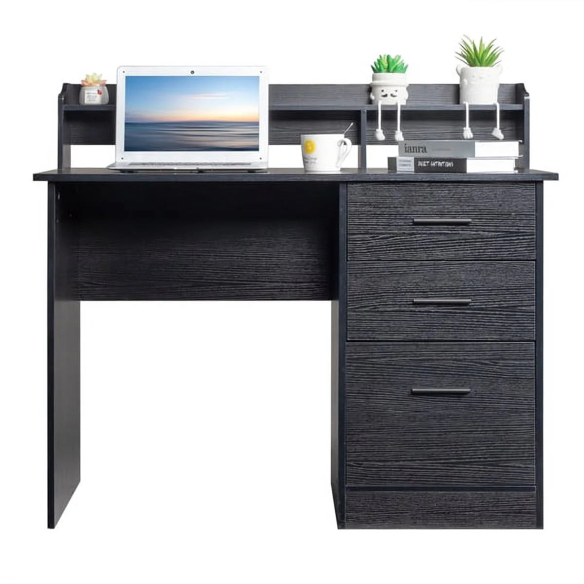 Black Wood Grain Three Drawers Computer Desk D159
