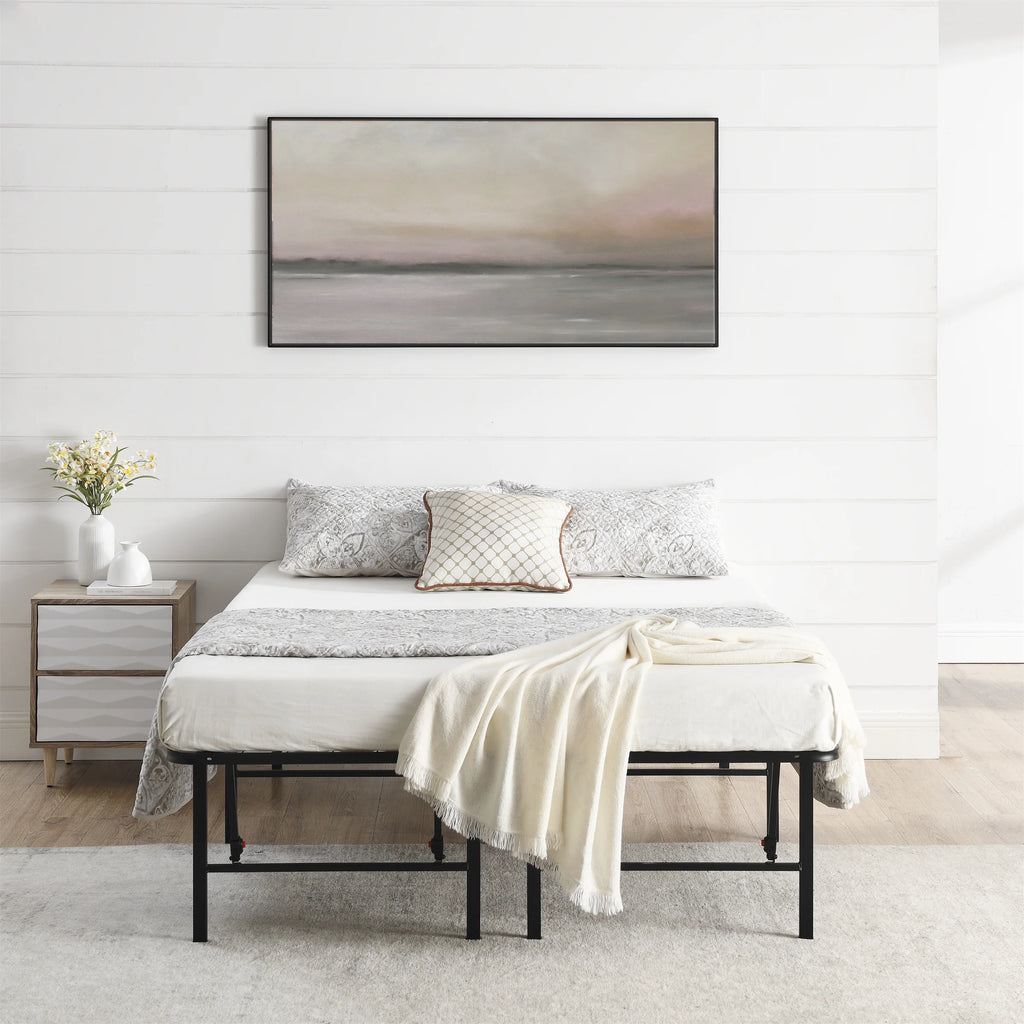 Foldable Steel Queen Platform Bed Frame, Black N324466