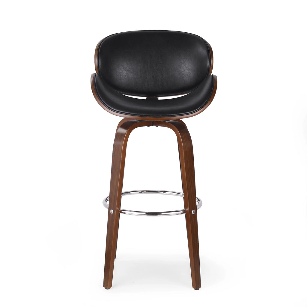 Mid Century Modern Faux Leather Wood Swivel Barstool W9005
