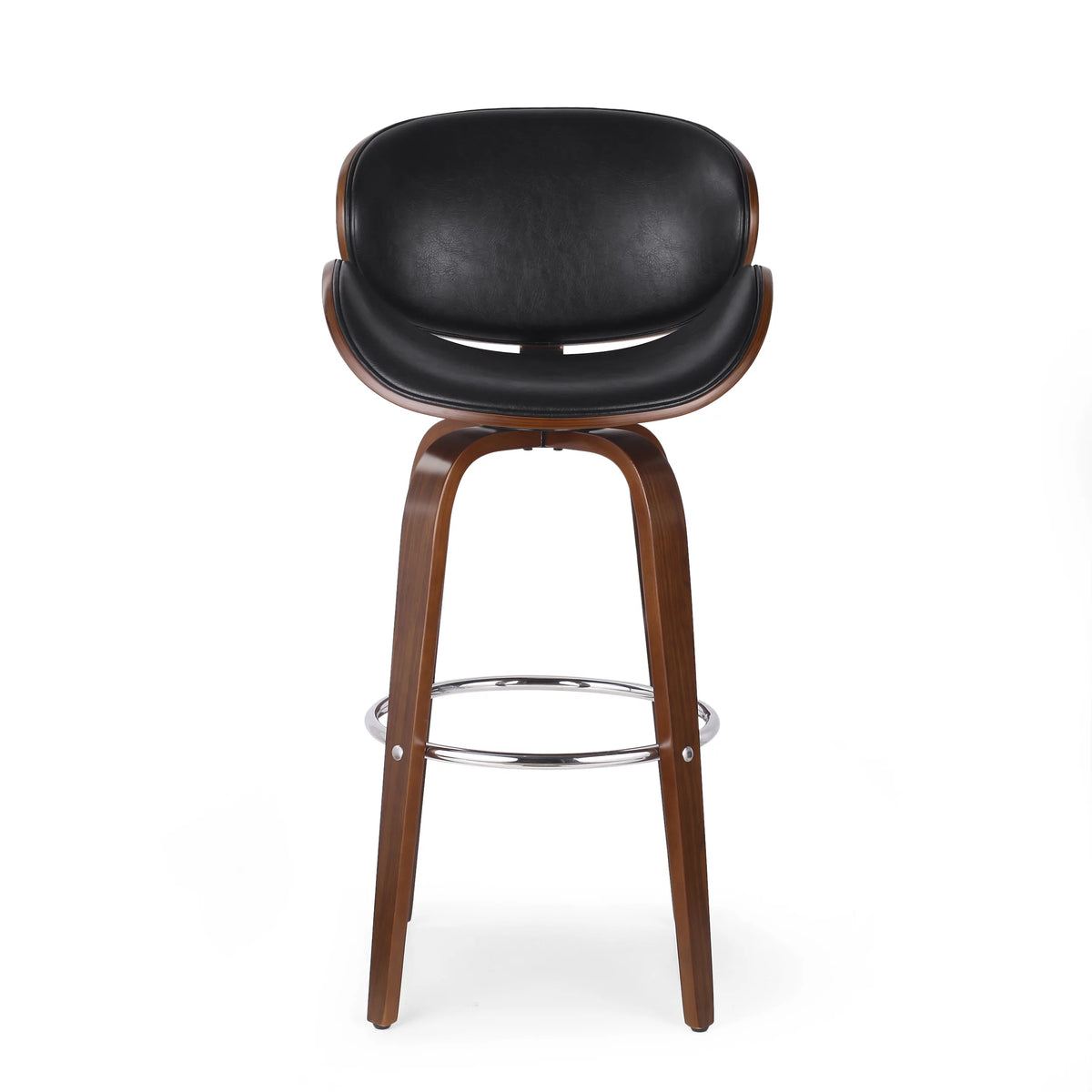 Mid Century Modern Faux Leather Wood Swivel Barstool W9005