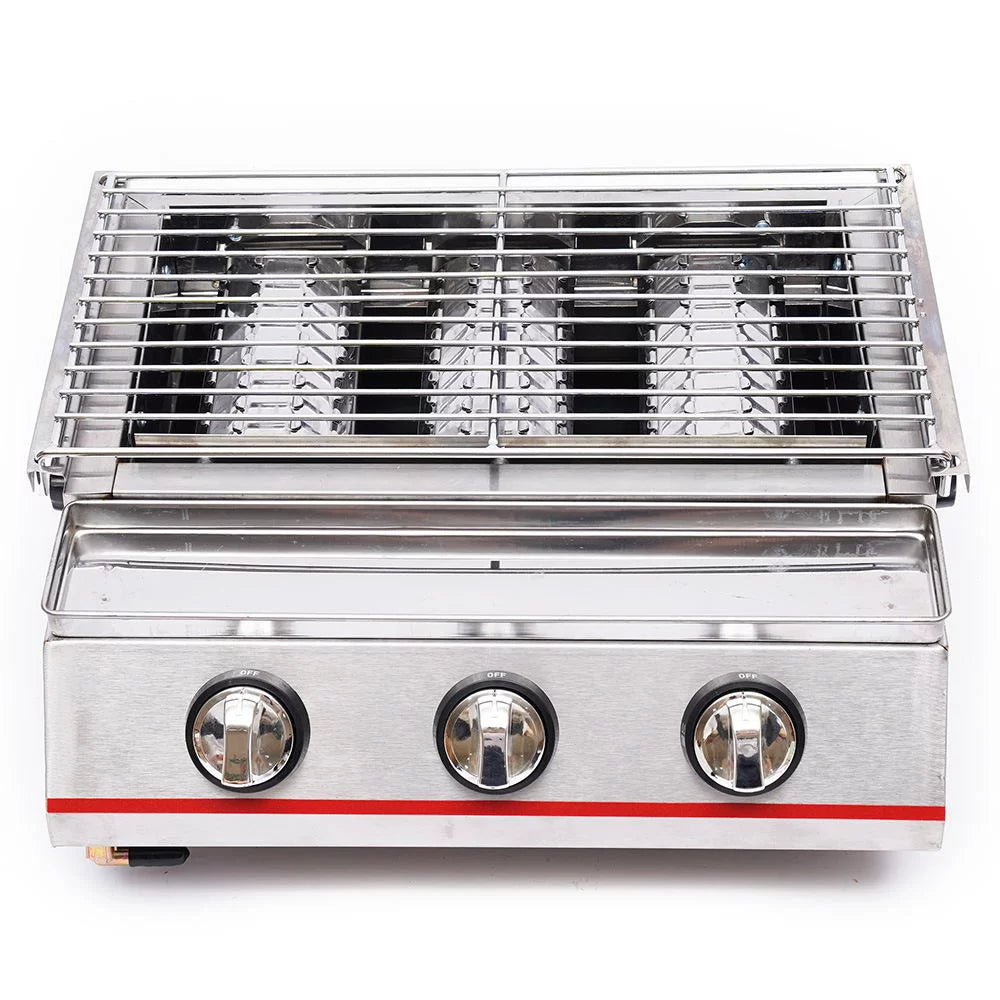 Portable Gas Grill 3-Burner Outdoor BBQ Infrared Cooker Smokeless Gas LPG Grill M744035