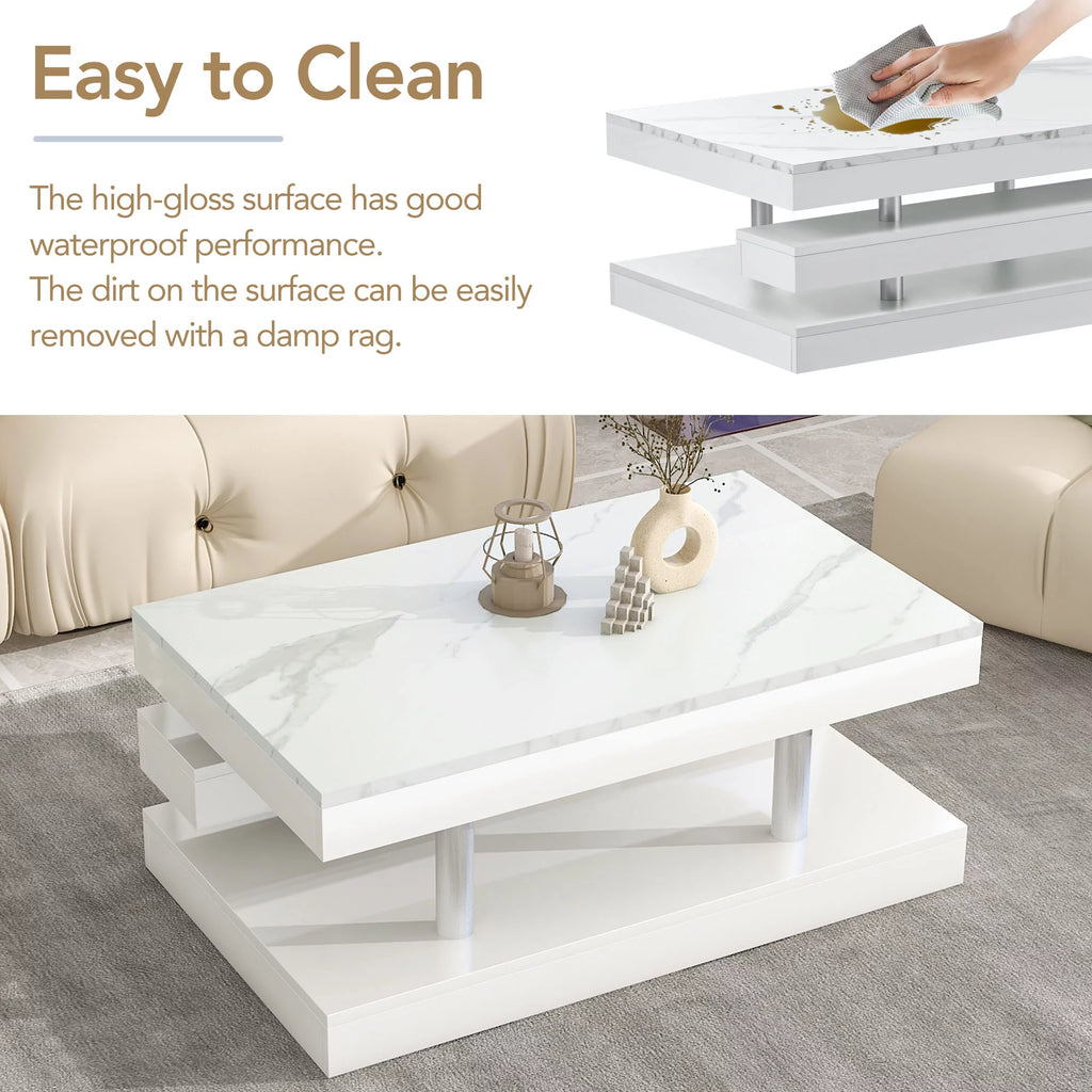 White 2-Tier Coffee Table with Silver Metal Legs Z9297