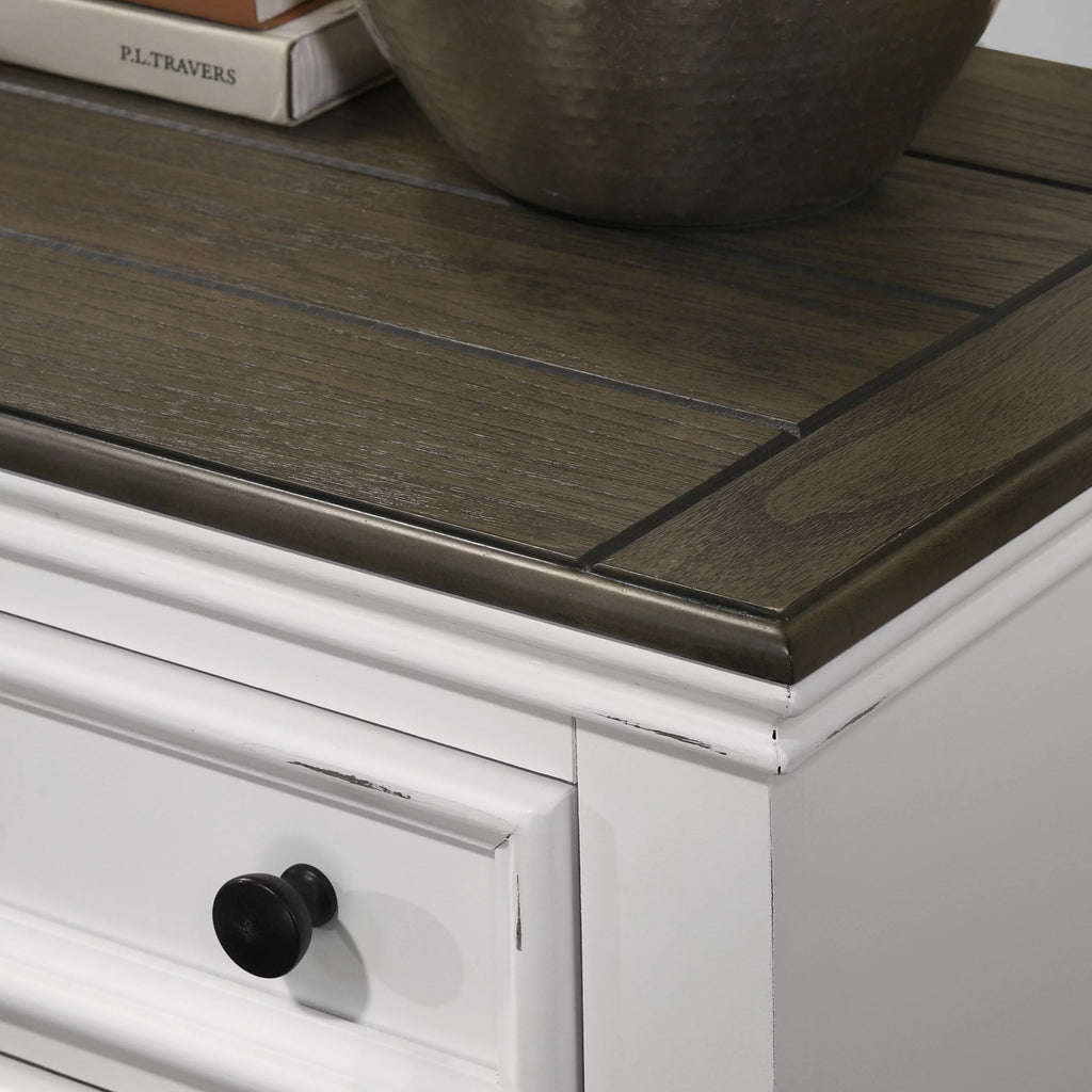 Weathered White and Gray 5-Drawer Wood Chest Q95615
