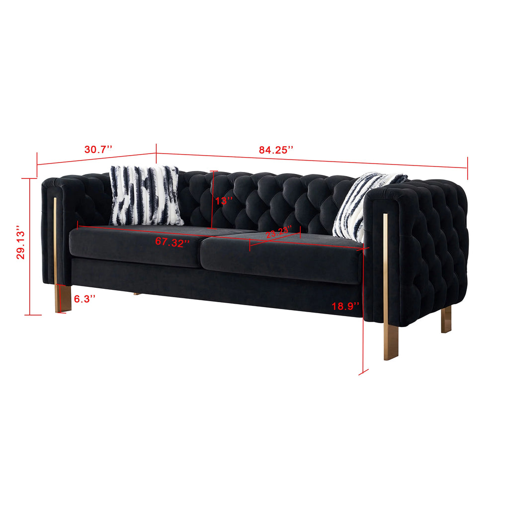 Modern Velvet Tufted Sofa with 2 Pillows S77319