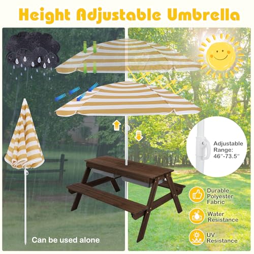 Kids Wooden Picnic Table and Chair Set with Umbrella R7530