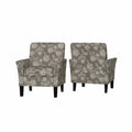 Charcoal Gray and Creamy White Floral Arm Chairs (Set of 2) O4671