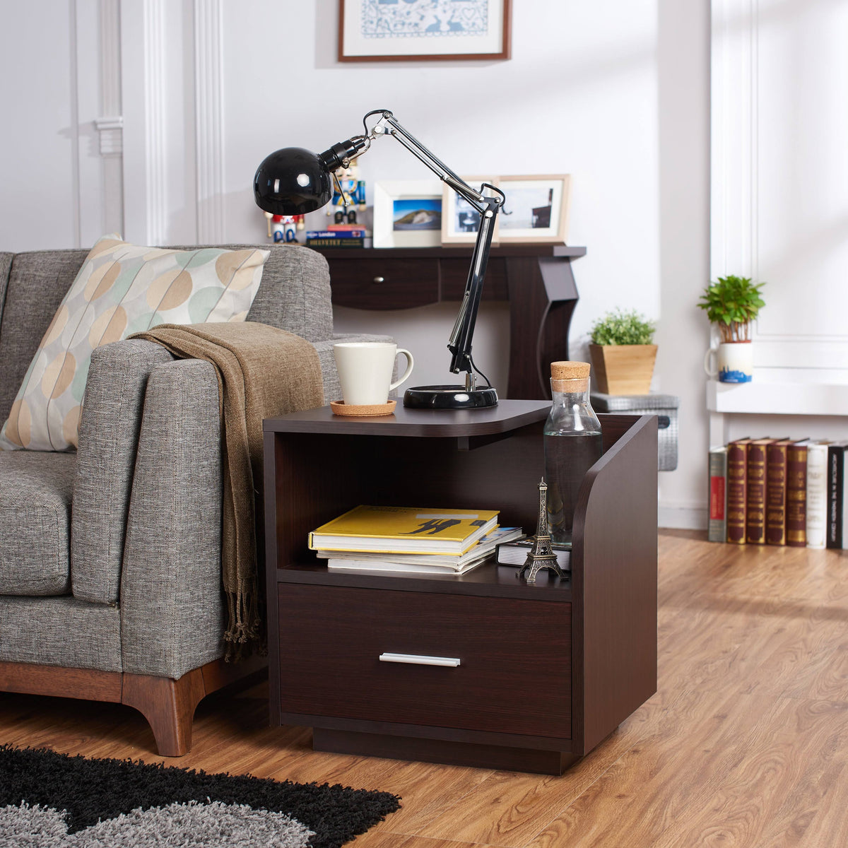Brown Storage Drawer End Table O3260