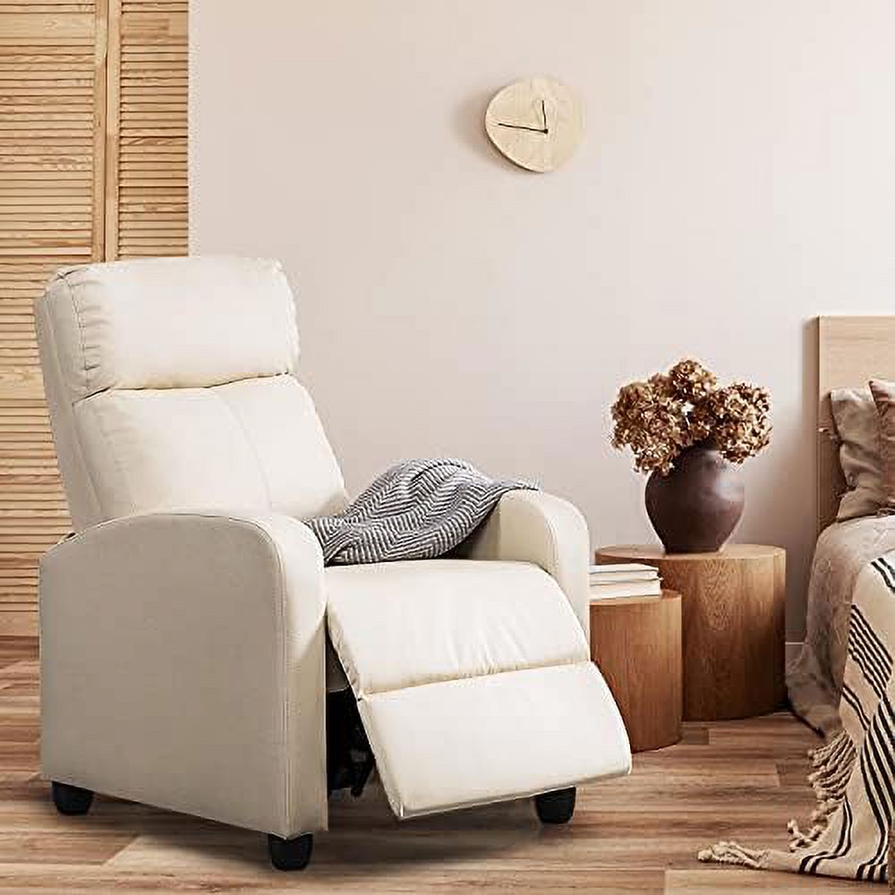 Beige PU Leather Reclining Single Sofa V88169