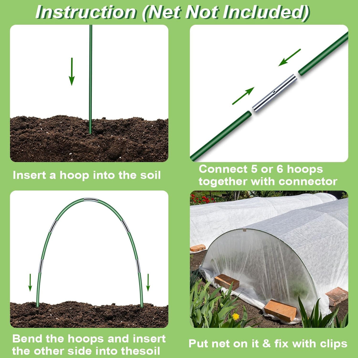 6 Sets 8 FT Long Fiberglass Garden Hoops D83782