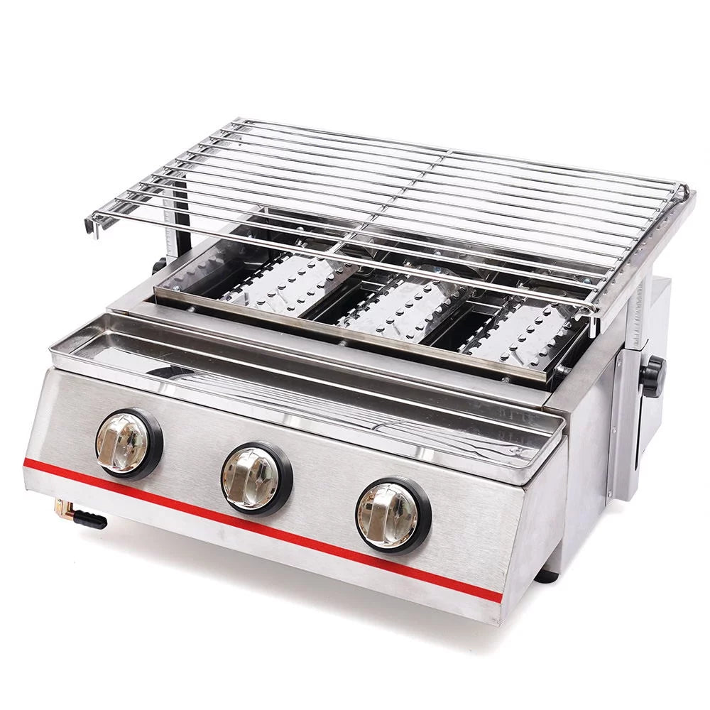 Portable Gas Grill 3-Burner Outdoor BBQ Infrared Cooker Smokeless Gas LPG Grill M744035