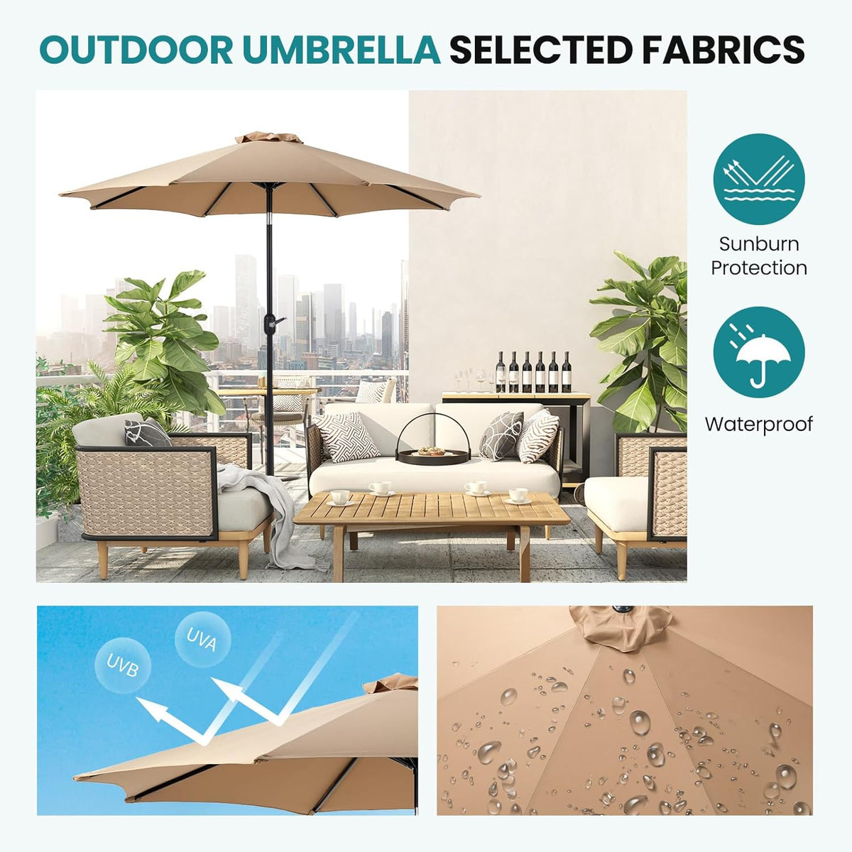 Tan 9' Outdoor Patio Umbrella with 8 Ribs T30402