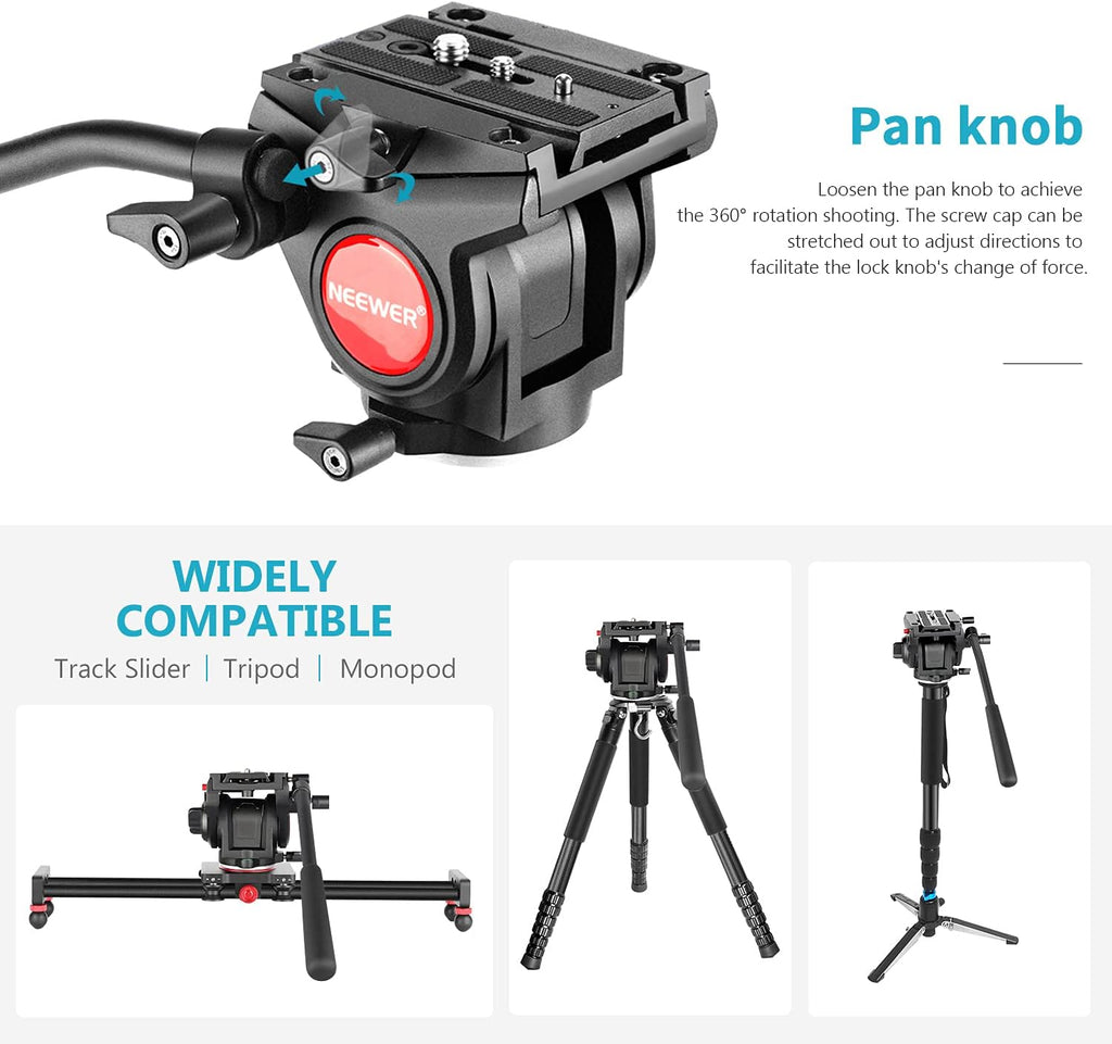 Metal Heavy Duty Video Camera Tripod Fluid Drag Pan Head with Sliding Plate, Pack of 2 D10267