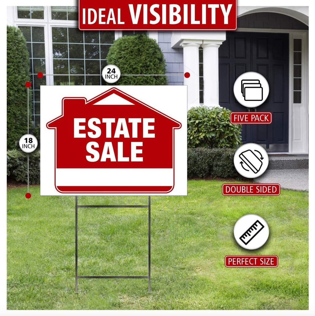 Estate Sale Signs (10 Pack) Double-Sided 24” x 18” with Heavy Duty Stakes M854989