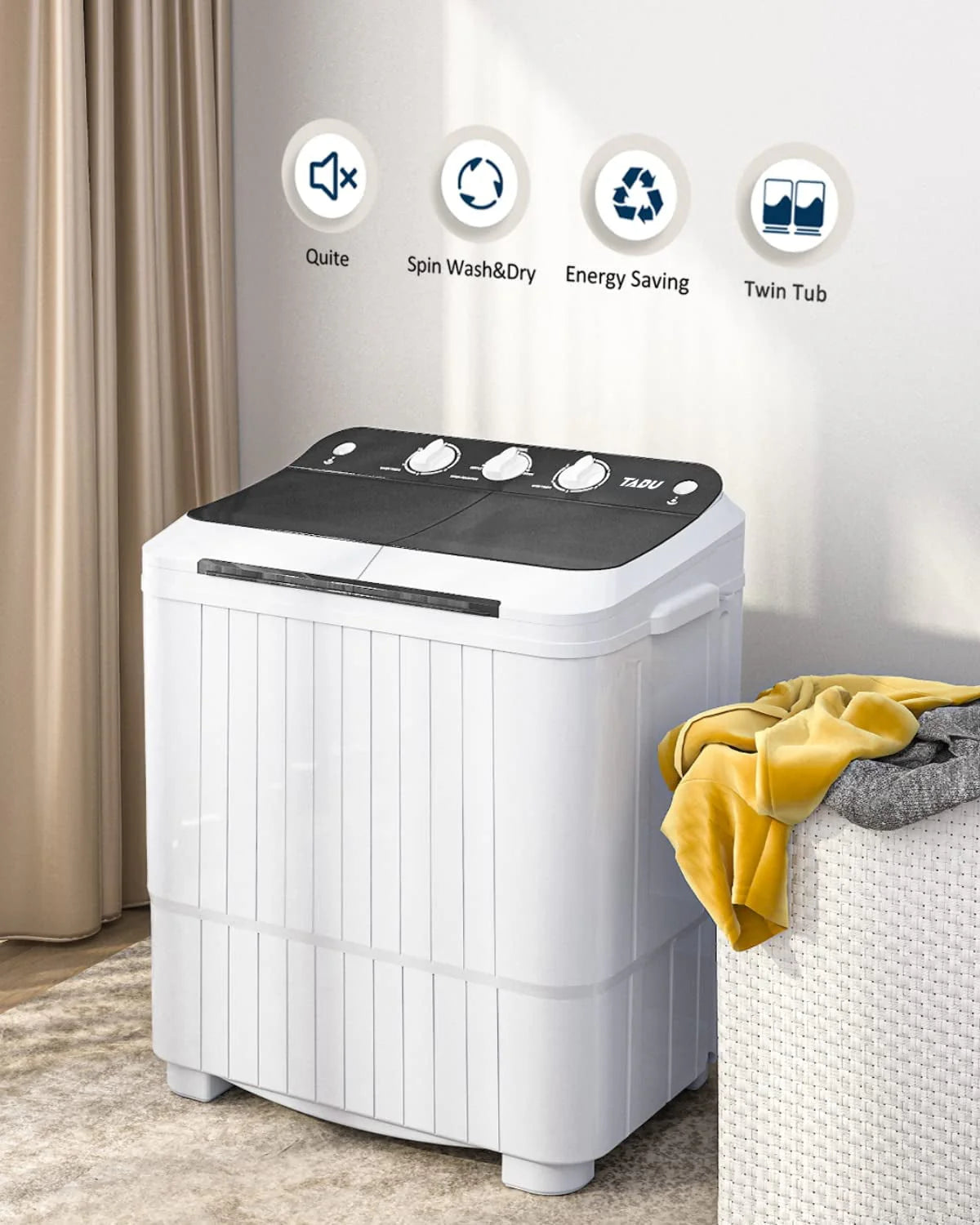16.5lbs Compact Twin Tub Portable Washing Machine D377