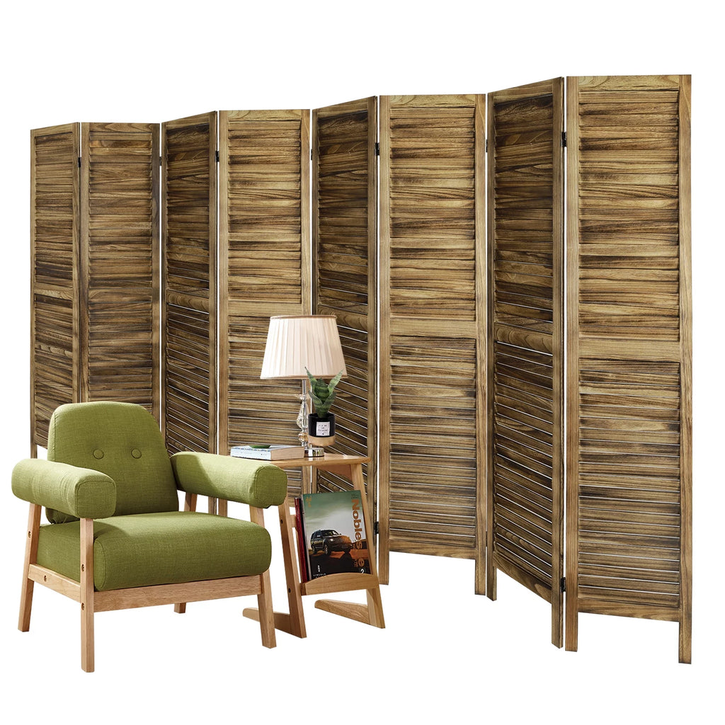 8 Panel Folding Room Divider Privacy Screen 5.6Ft Tall Brown Y6201