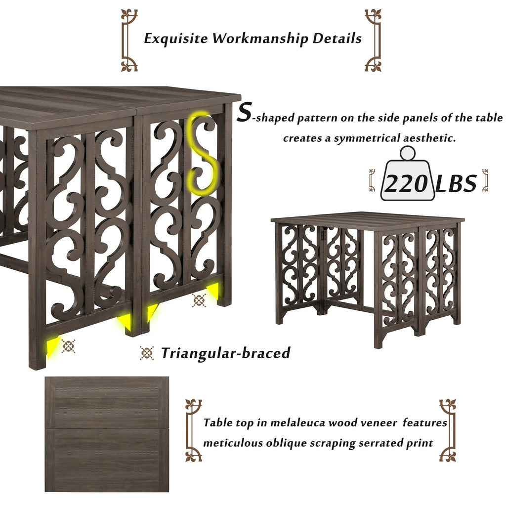 3-Piece Solid Wood Counter Height Dining Set with 2 Saddle Stools E4841