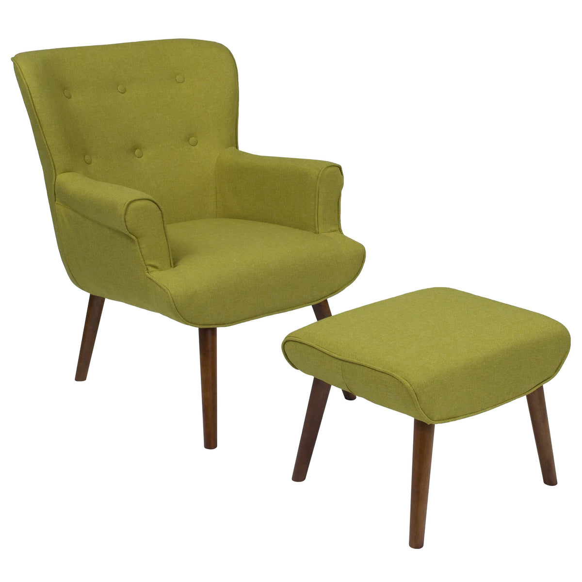 Light Gray Fabric Upholstered Wingback Chair with Ottoman B905