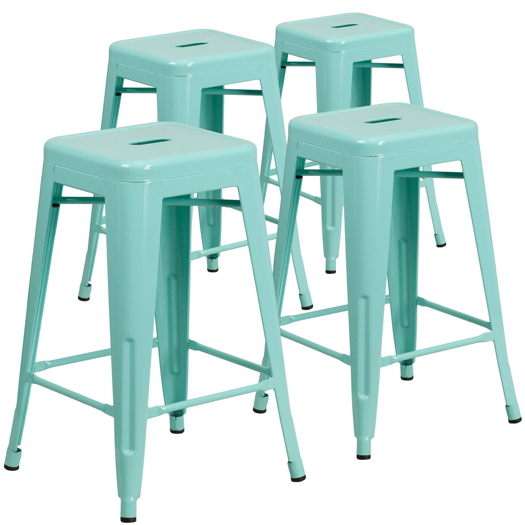 White Metal Square Backless Stool V856