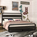 Full Size Metal Platform Bed Frame with Wooden Headboard & Footboard, Black R430