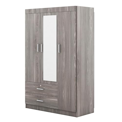 Gray Wood Armoire Wardrobe with Mirror D86329