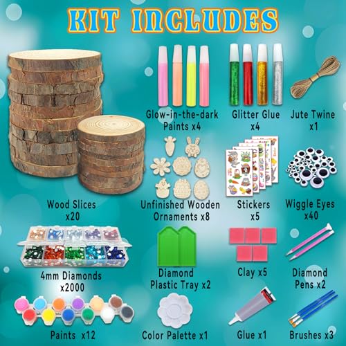 Kids Wooden Painting Kit Glow in The Dark Arts Crafts Wood Slice Craft Activities Kits E24705