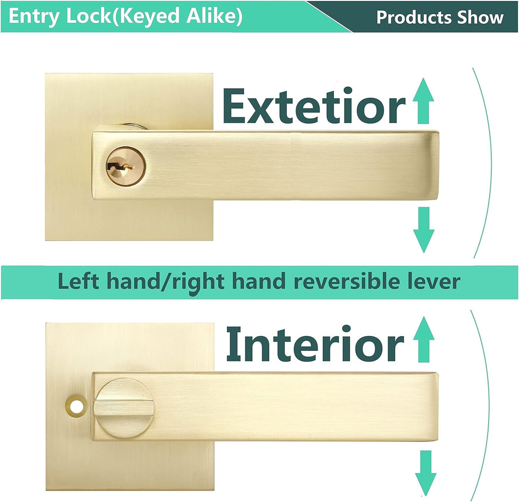 4 Pack Square Euro Style Door Leversets in Stain Brass Finish with Keys H8910