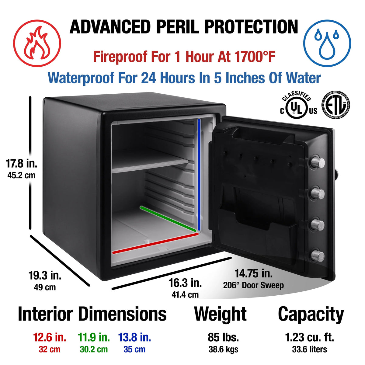 Fire-Resistant Waterproof Safe with Dial Combination Lock, 1.23 cu. ft. E1498