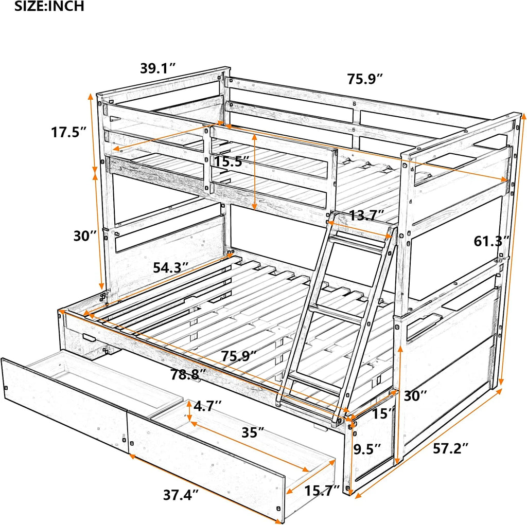 Espresso Wood Over Full Bunk Bed with Storage Q301