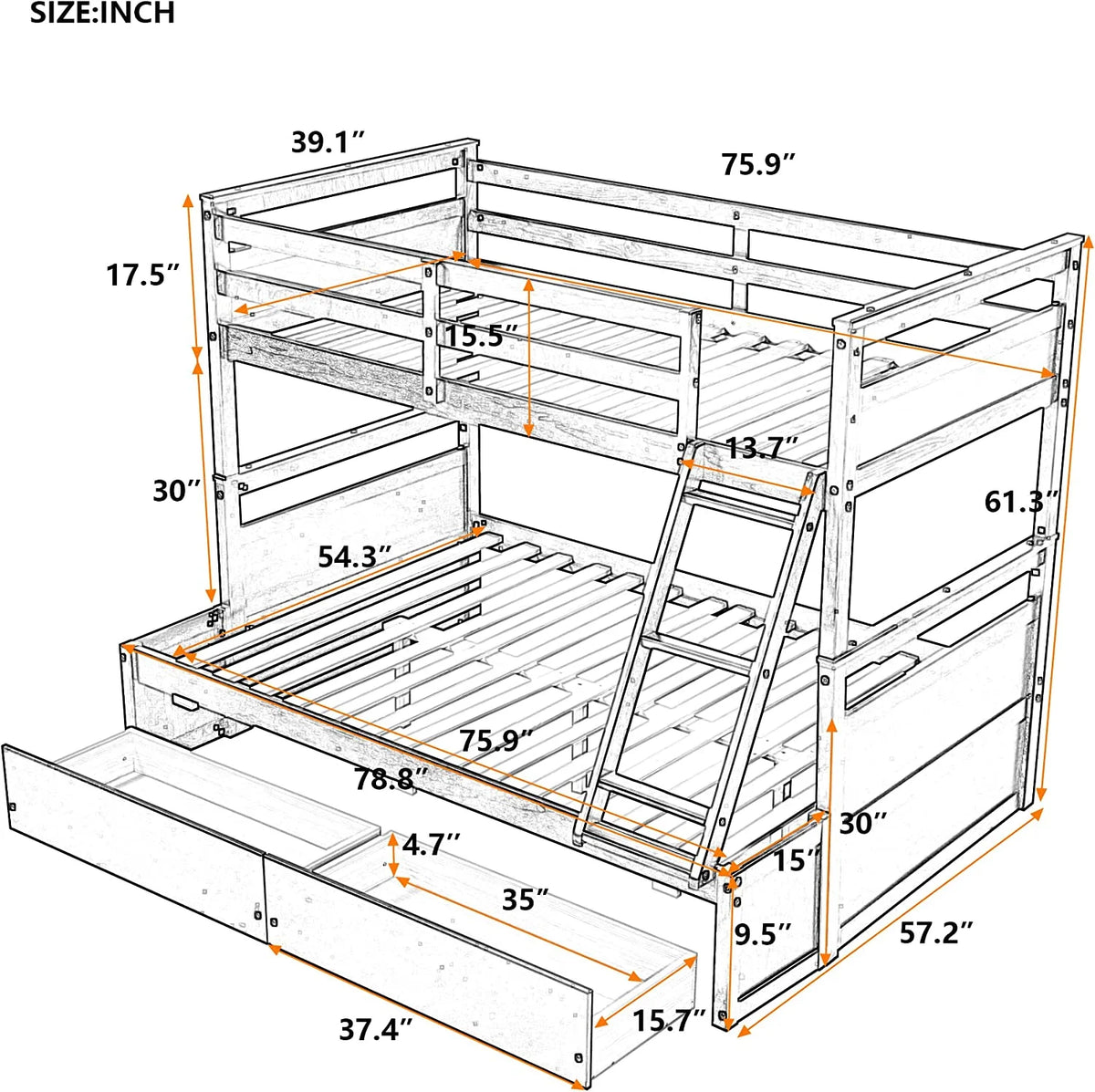 Espresso Wood Over Full Bunk Bed with Storage Q301