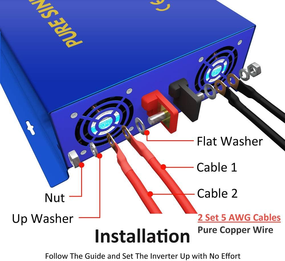 3000W Pure Sine Wave Power Inverter 24V to 110V 120V with Wireless Remote Switch A276