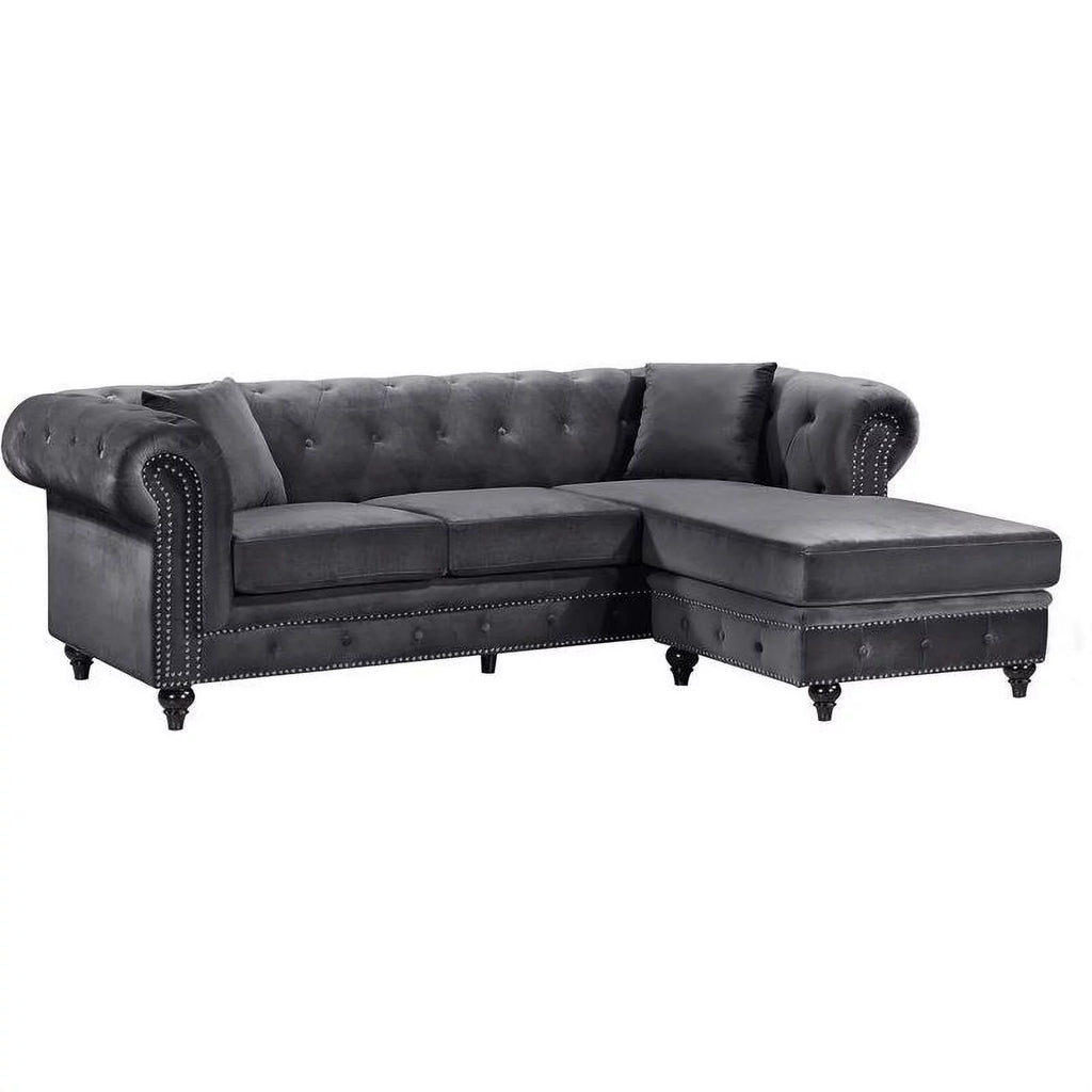 Gray Velvet Reversible Sectional E45996