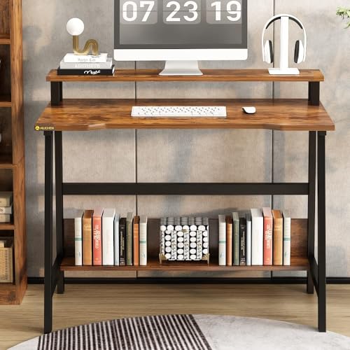 Black Compact Desk with Monitor Stand S27485